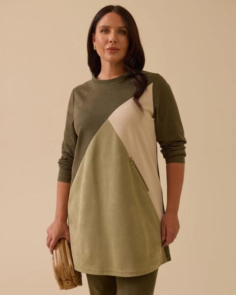 NUBUK KUMAŞ ASİMETRİK DESENLİ TUNİK PANTOLON TAKIM /SEÇİL