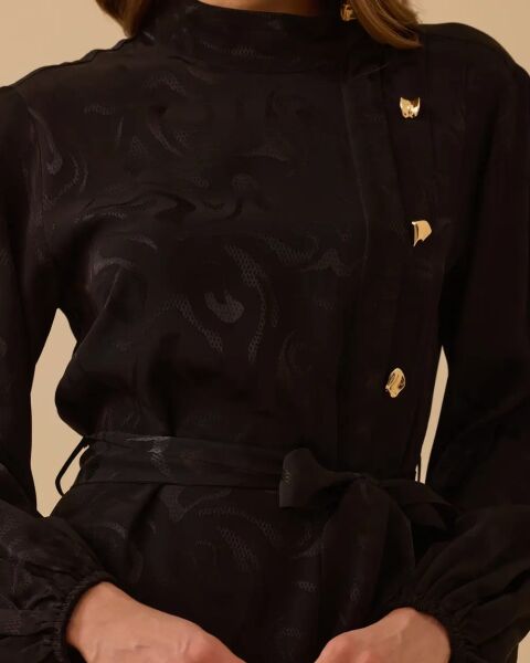 KUŞAKLI DESENLİ JAKAR ELBİSE /SEÇİL