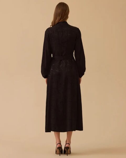 KUŞAKLI DESENLİ JAKAR ELBİSE /SEÇİL