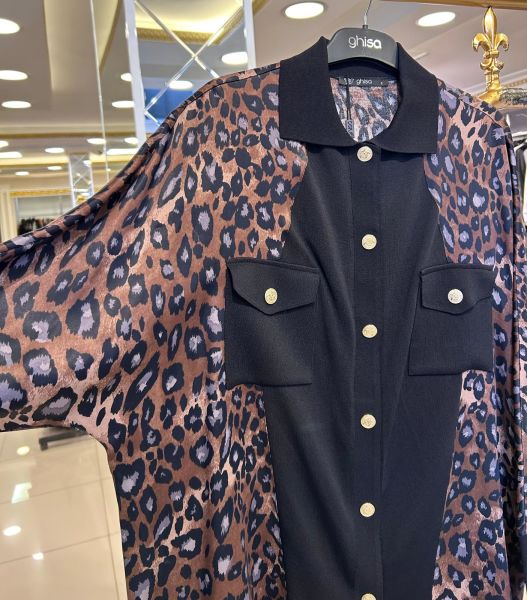 S﻿ATEN LEOPAR DESEN MERSERİZE BİRLEŞİMLİ TUNİK/GHISA