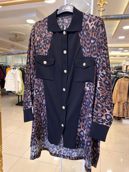 S﻿ATEN LEOPAR DESEN MERSERİZE BİRLEŞİMLİ TUNİK/GHISA