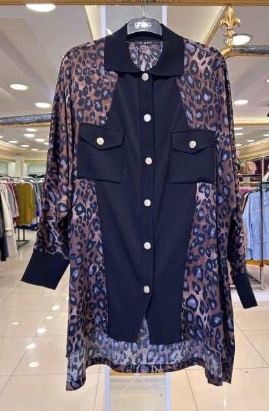 S﻿ATEN LEOPAR DESEN MERSERİZE BİRLEŞİMLİ TUNİK/GHISA