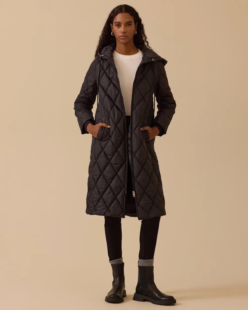 KAPÜŞONLU UZUN KAPİTONE ANORAK KABAN/ SEÇİL