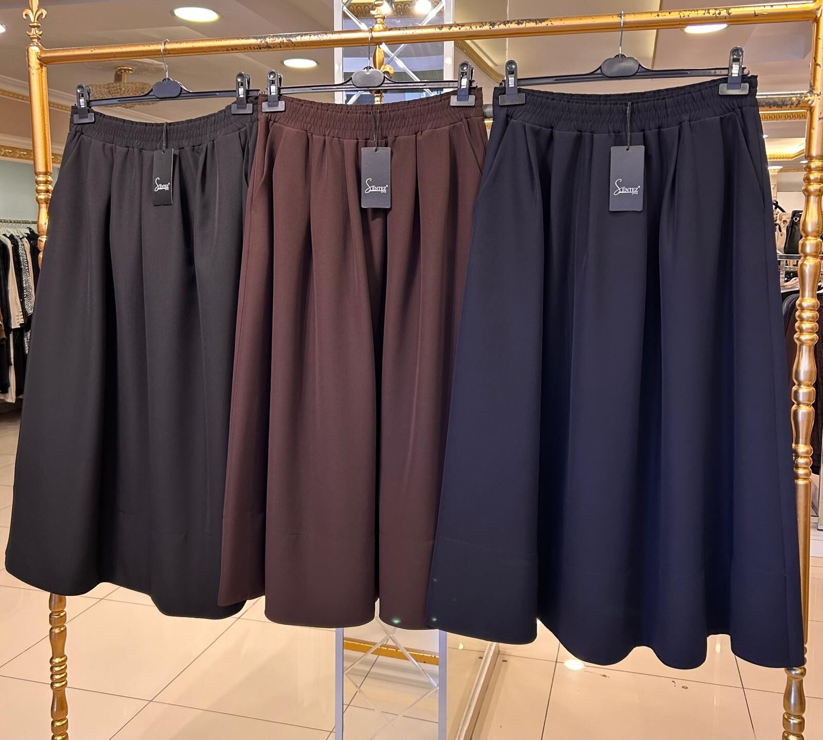 ﻿BELİ LASTİKLİ DOUBLE KREP ETEK/ SENTEZ