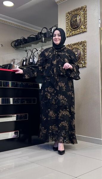 ÇİÇEK DESENLİ FIRFIRLI ŞİFON TAKIM / GHISA