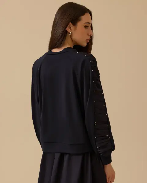 KOL DETAYLI SWEATSHIRT  VE BÜZGÜLÜ ETEK TAKIM 1021-1012 /SEÇİL