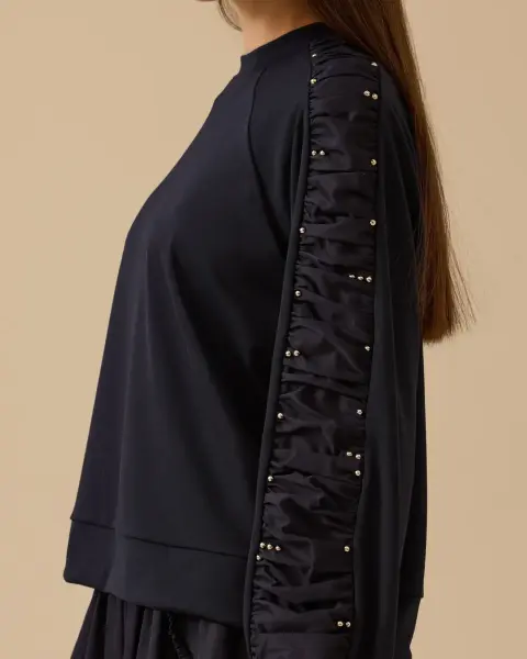 KOL DETAYLI SWEATSHIRT  VE BÜZGÜLÜ ETEK TAKIM 1021-1012 /SEÇİL