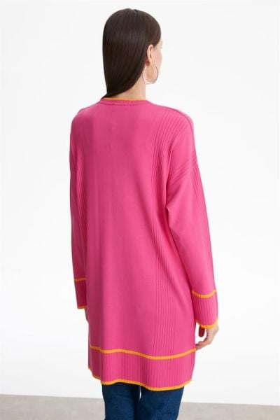 ÇİZGİ DETAYLI RAYON TUNİK FUŞYA