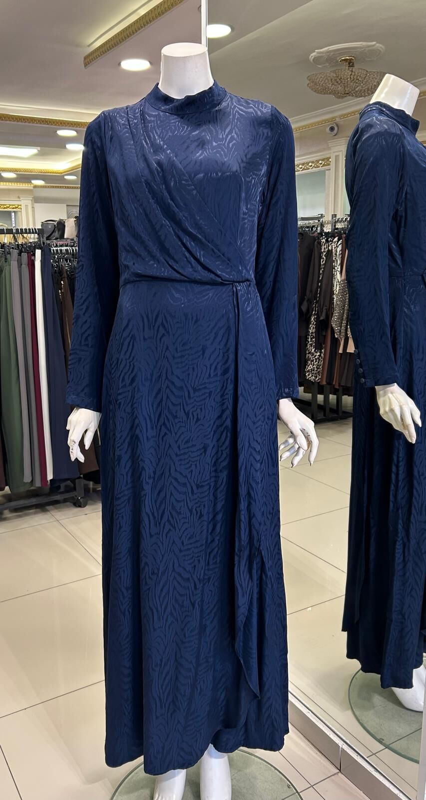 KENDİNDEN DESENLİ JAKAR KUMAŞ ELBİSE/SEÇİL