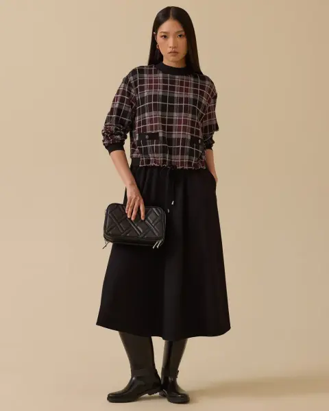 EKOSE DESENLİ ÇİFT KUMAŞLI ELBİSE/ SEÇİL