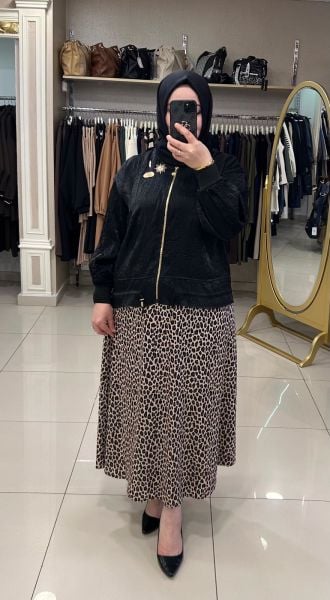 ﻿SATEN KIRIŞTIRMA CEKET VE LEOPAR ETEKLİ TAKIM/MÜSEMMA