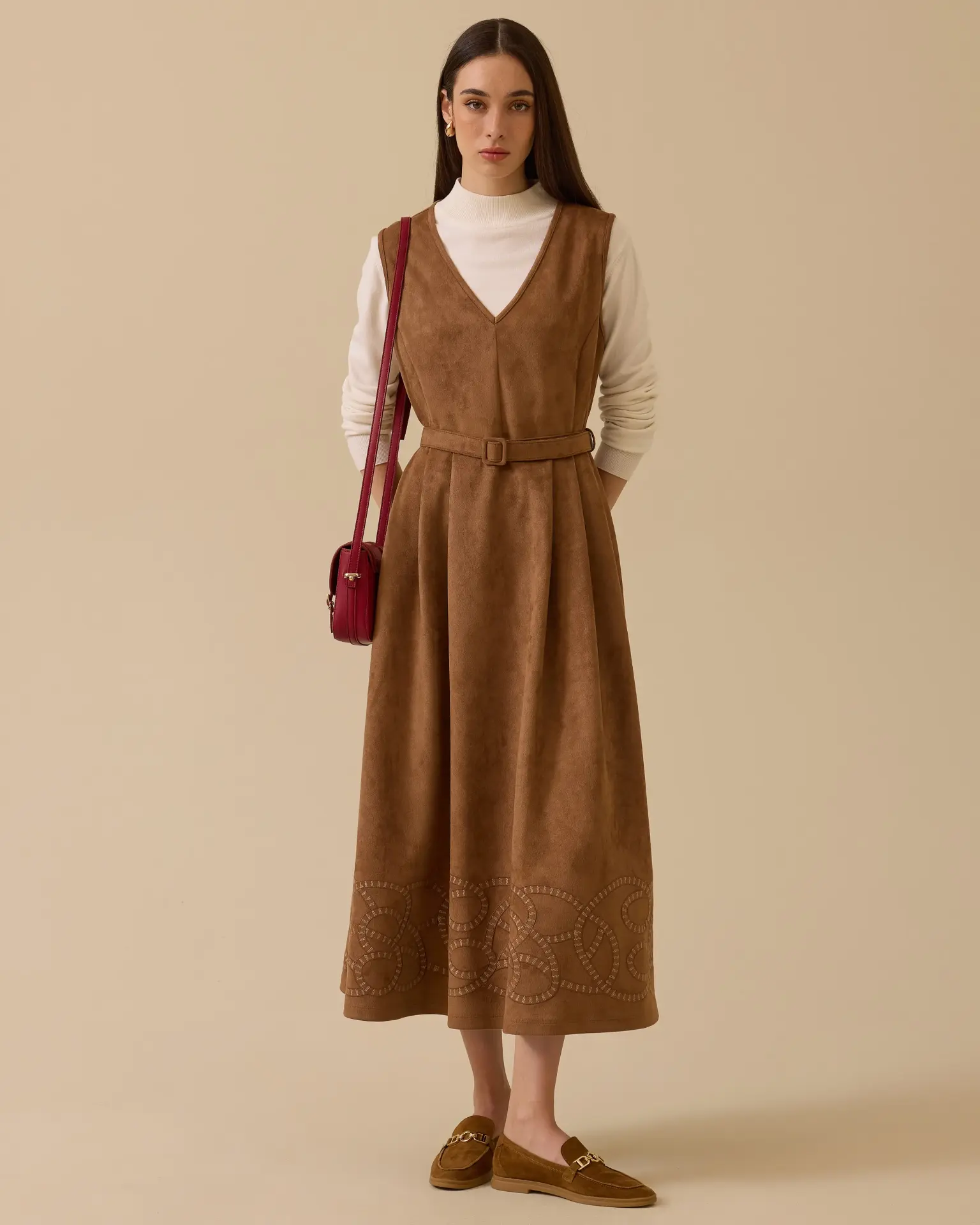 ETEK UCU DESENLİ SÜET JİLE ELBİSE/ SEÇİL