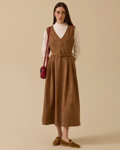 ETEK UCU DESENLİ SÜET JİLE ELBİSE/ SEÇİL