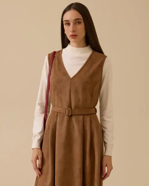 ETEK UCU DESENLİ SÜET JİLE ELBİSE/ SEÇİL