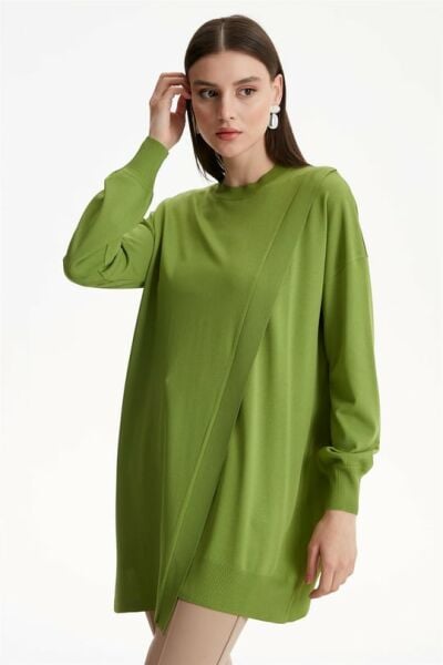 SIFIR YAKA KRUVAZE RAYON TUNİK ELMA YEŞİLİ
