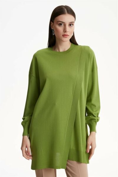 SIFIR YAKA KRUVAZE RAYON TUNİK ELMA YEŞİLİ