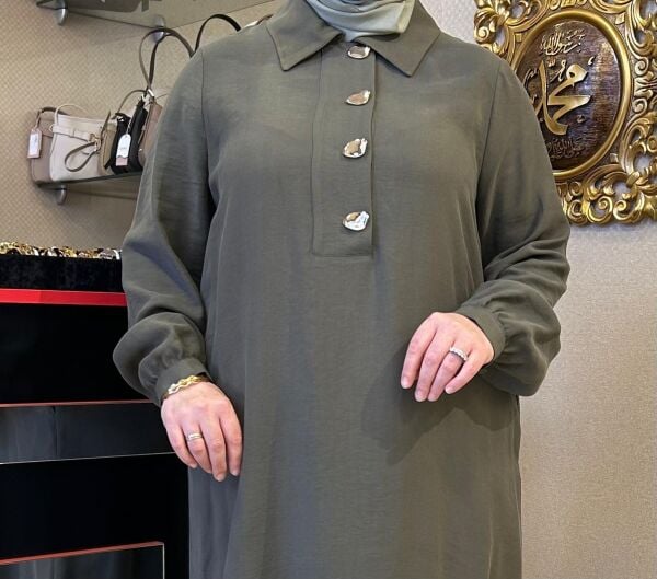 DÜĞME DTY. TENSEL KUMAŞ ELBİSE/ NUSS