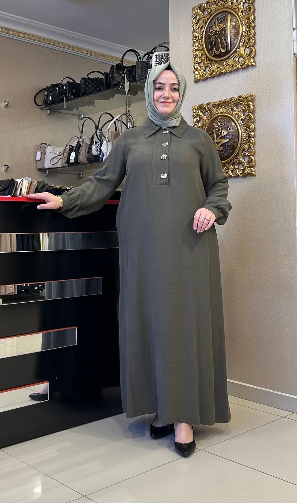 DÜĞME DTY. TENSEL KUMAŞ ELBİSE/ NUSS