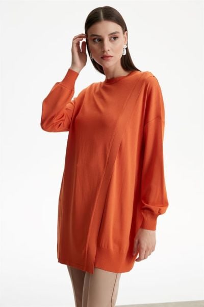 SIFIR YAKA KRUVAZE RAYON TUNİK ORANJ