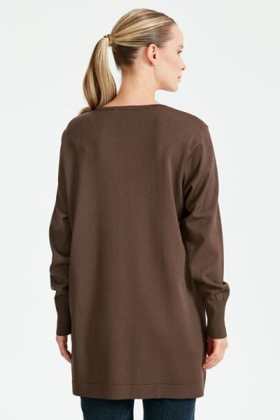 DÜĞME DETAYLI BASİC RAYON TUNİK KAHVE