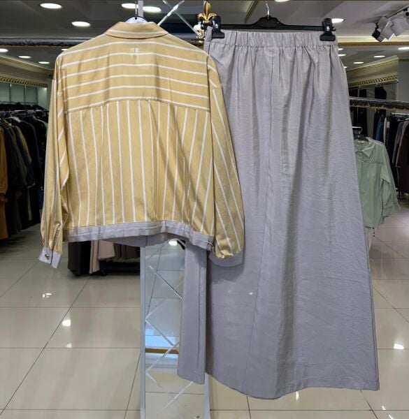 GÖMLEĞİ BONCUK İŞLEMELİ VİSKON KUMAŞ TAKIM/ TIĞTRİKO