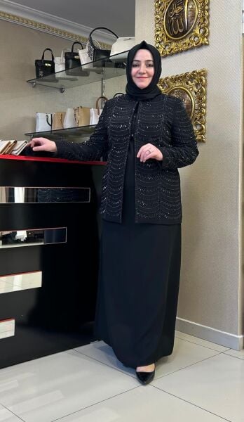 CEKETİ TAŞ İŞLEMELİ ELBİSELİ ABİYE TAKIM/ TASVİR