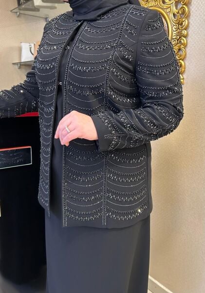 CEKETİ TAŞ İŞLEMELİ ELBİSELİ ABİYE TAKIM/ TASVİR