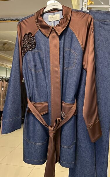 SATEN KUMAŞ KOMBİNLİ KOT TAKIM/ THREE LIGHT