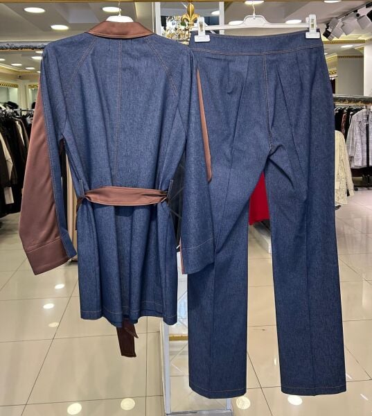 SATEN KUMAŞ KOMBİNLİ KOT TAKIM/ THREE LIGHT