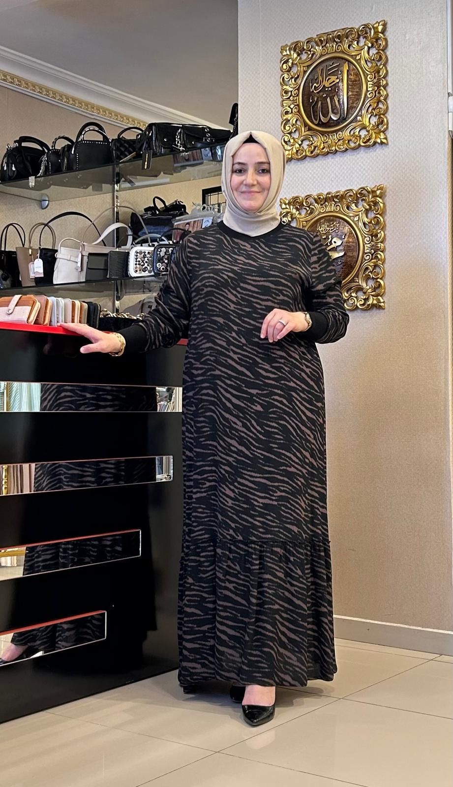 REGLAN KOL DTY. ZEBRA DESEN ELBİSE/VEKA