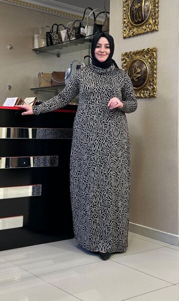 BALIKÇI YAKA KENDİNDEN DESENLİ VİSKON ELBİSE/NURCAN ÇETİN 