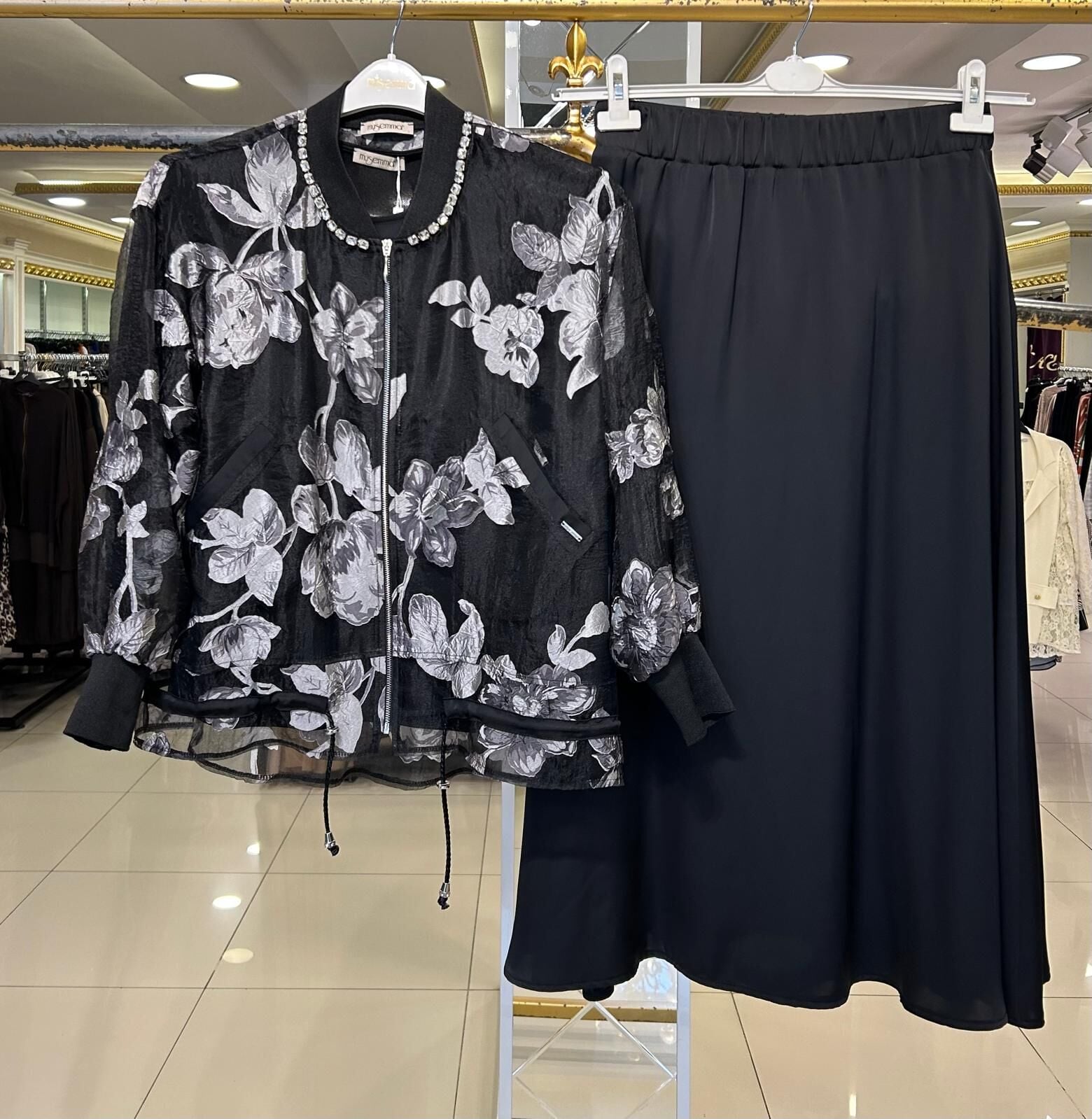 LAVİNYA DESENLİ ORGANZE TÜL CEKETLİ 3'LÜ TAKIM/ MÜSEMMA