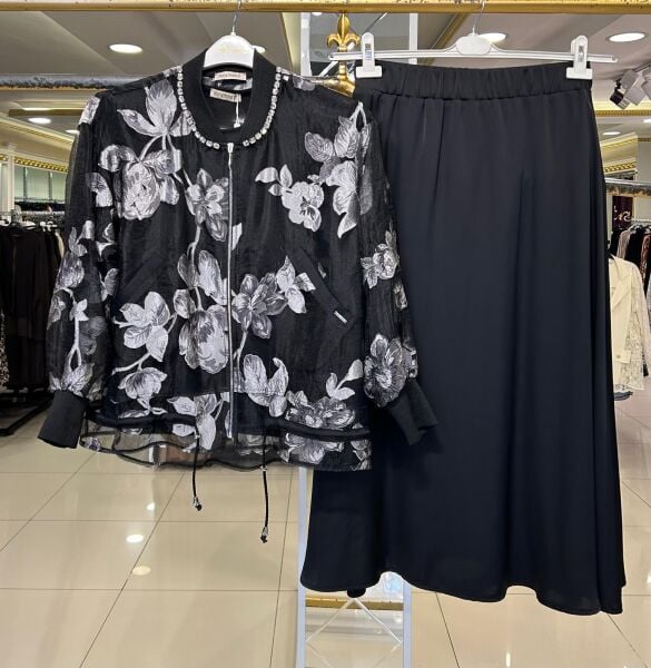 LAVİNYA DESENLİ ORGANZE TÜL CEKETLİ 3'LÜ TAKIM/ MÜSEMMA