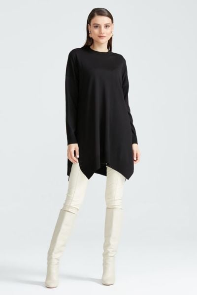 Düşük Kol Triko Tunik SİYAH