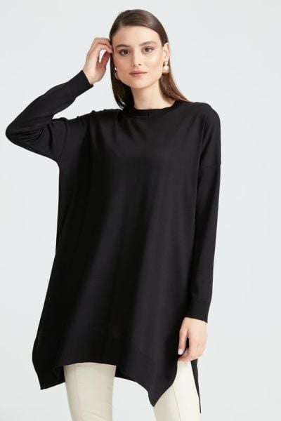 Düşük Kol Triko Tunik SİYAH