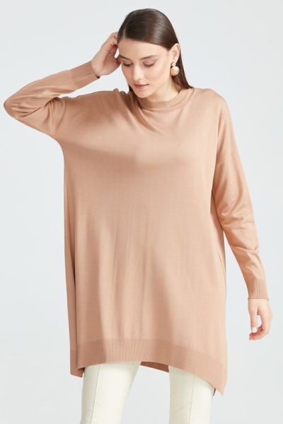 Düşük Kol Triko Tunik CAMEL