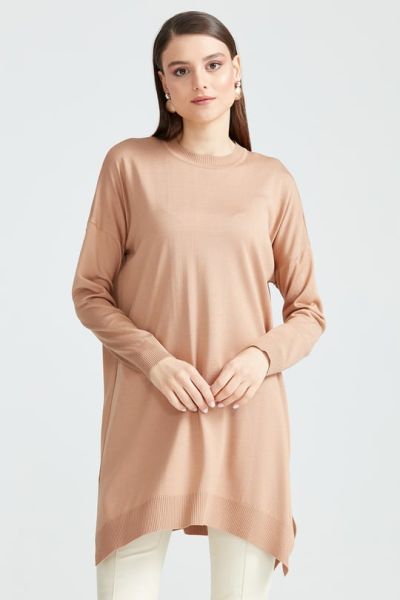 Düşük Kol Triko Tunik CAMEL