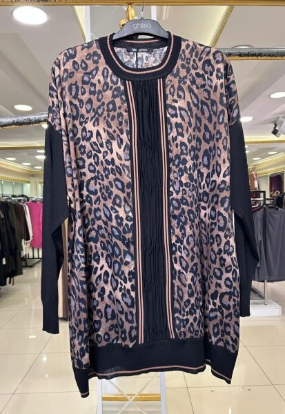 MERSERİZE KOMBİNLİ LEOPAR DESEN TUNİK /GHISA 