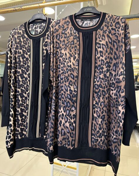 MERSERİZE KOMBİNLİ LEOPAR DESEN TUNİK /GHISA 