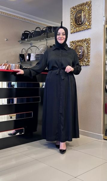 KENDİNDEN DESENLİ KUŞAKLI ELBİSE/NURCAN ÇETİN