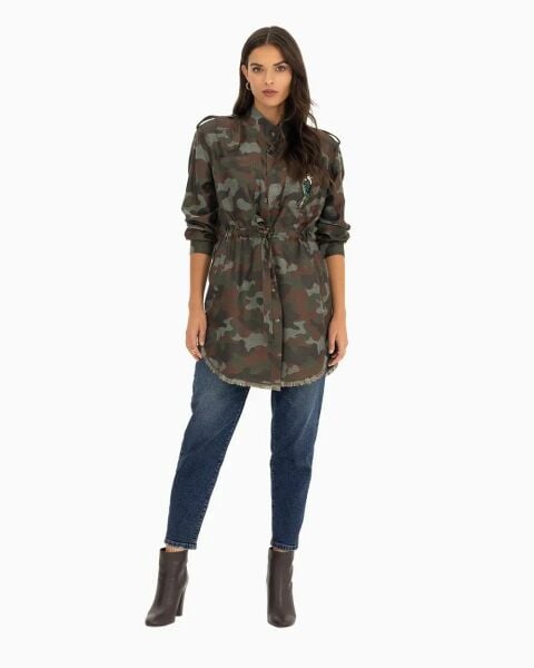 Kamuflaj Desenli Cep Detaylı Ceket - Haki