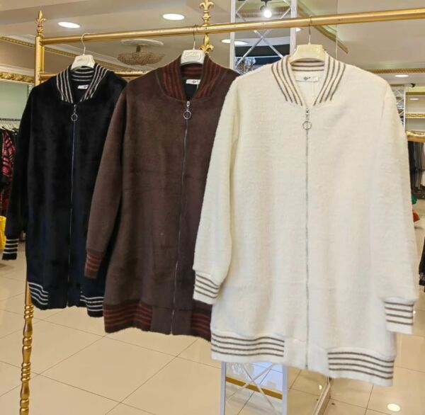 Çizgili Ribanalı Bomber Angora Mont KAHVE/Siyah/Ekru