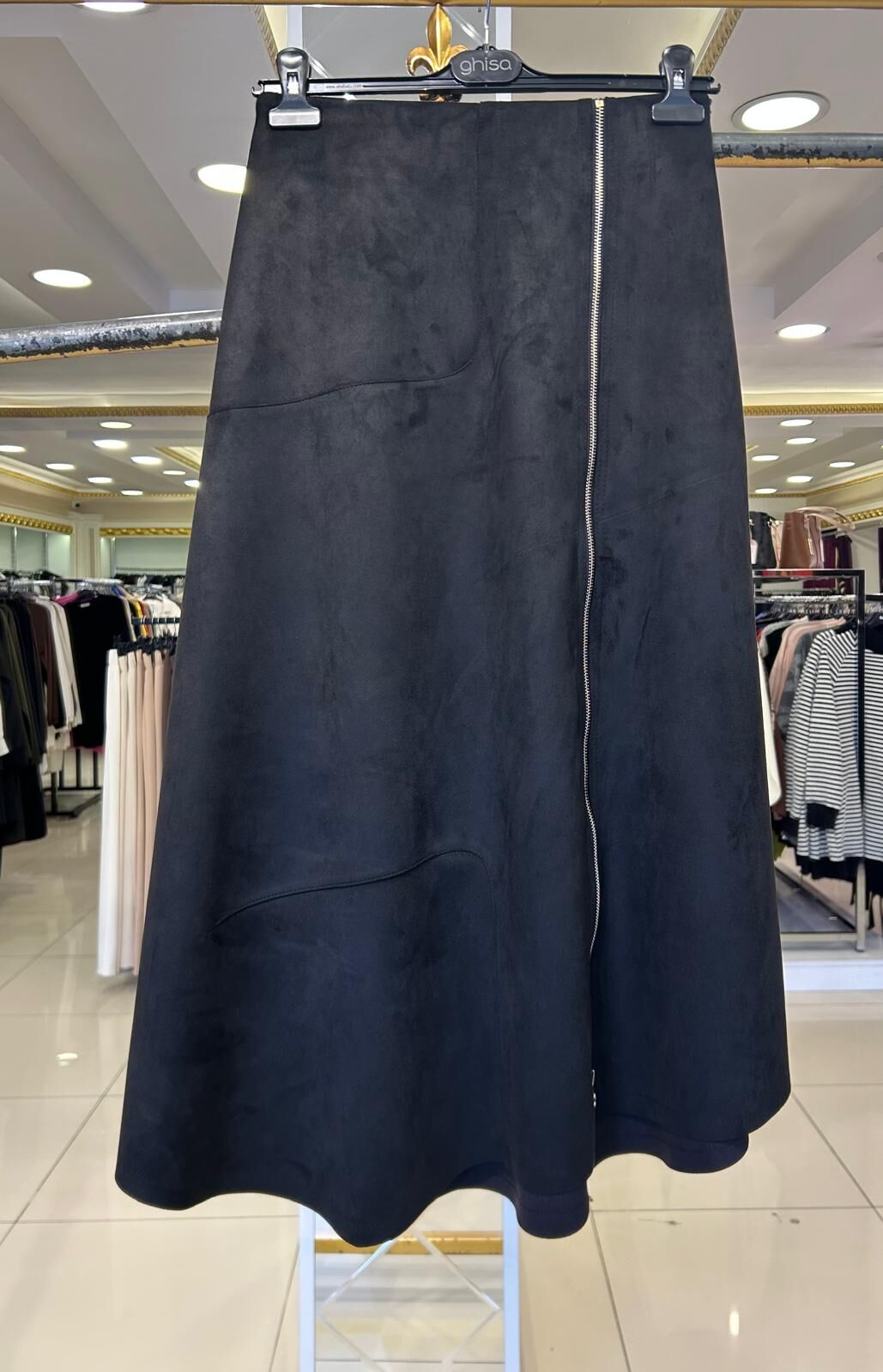 ÖNÜ FERMUAR DTY. ARKASI LASTİKLİ NUBUK ETEK /GHISA 