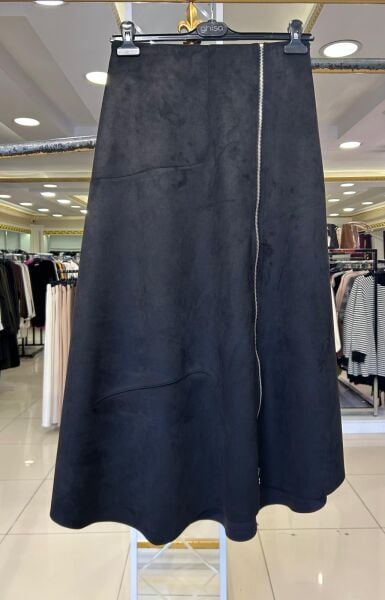 ÖNÜ FERMUAR DTY. ARKASI LASTİKLİ NUBUK ETEK /GHISA 