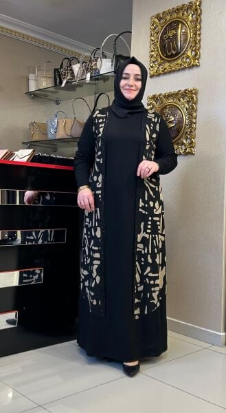 ÇİFT RENKLİ DESENLİ TAŞ DTY. ELBİSE /BELGİN