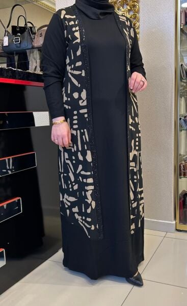 ÇİFT RENKLİ DESENLİ TAŞ DTY. ELBİSE /BELGİN