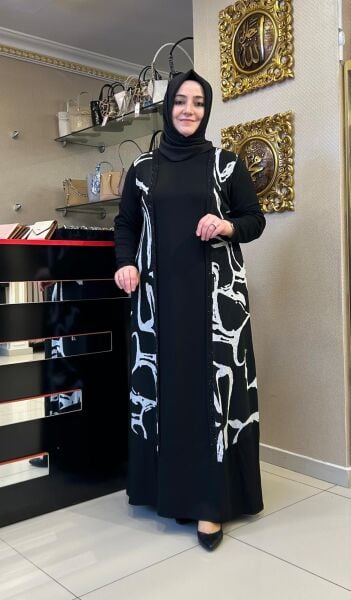 ÇİFT RENKLİ DESENLİ TAŞ DTY. ELBİSE /BELGİN