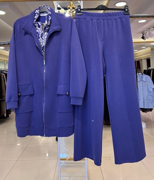 FERMUAR KISMI DESENLİ CEKET PANTOLON TAKIM/TIĞTRİKO