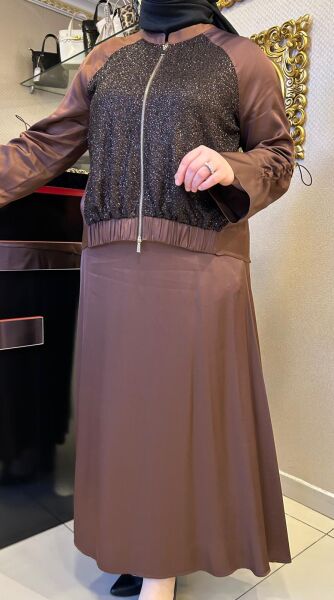 AKASYA ÖNÜ BONCUK İŞLEMELİ SATEN TAKIM/ MÜSEMMA