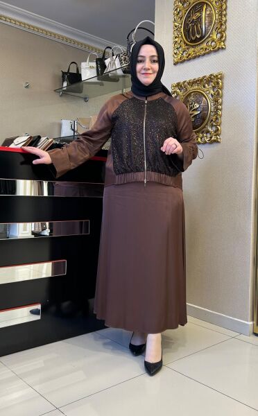 AKASYA ÖNÜ BONCUK İŞLEMELİ SATEN TAKIM/ MÜSEMMA